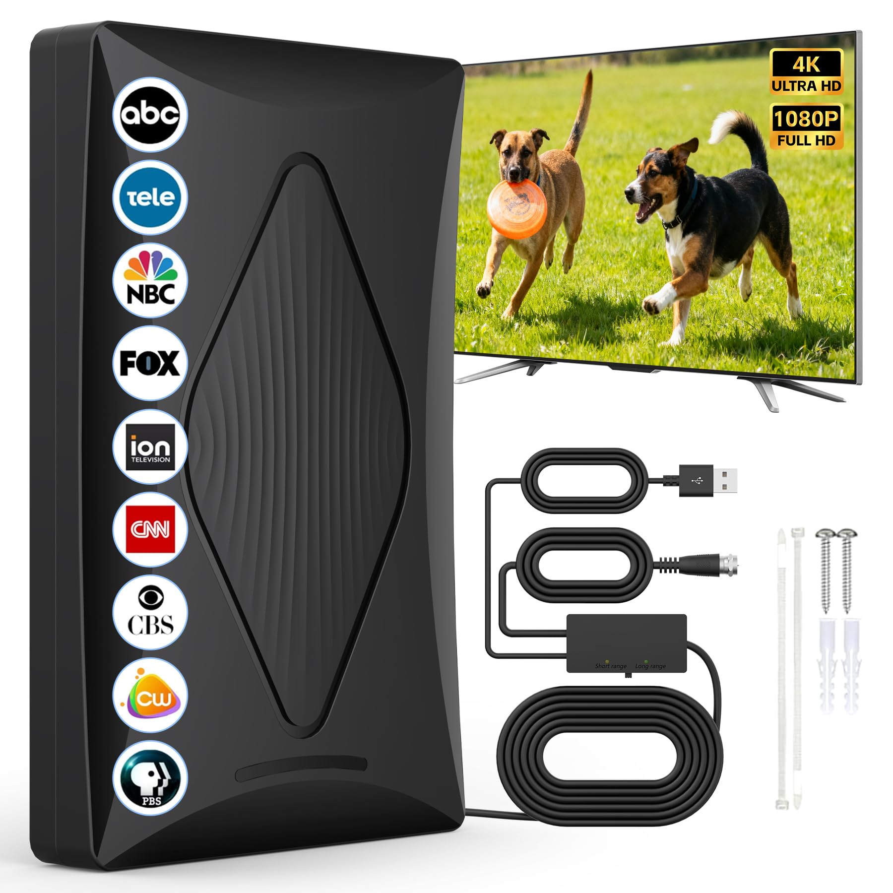 Photo 1 of 2026 TV Antenna for Digital TV Indoor, Long Range Smart Antenna for Local Channels, Support 4k 1080p with Amplifier Signal Booster for HDTV