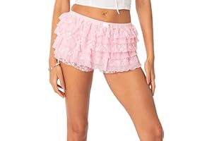 FARETUMIYA Women Lolita Ruffled Shorts Lace Trim Layered Pumpkin Bloomers Short Pants Kawaii Sweet Pantaloons Panties