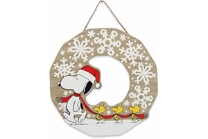 OPEN ROAD BRANDS Peanuts Snoopy Snowflake Wreath Hanging Wood Wall Decor - Nostalgic Peanuts Christmas Sign for Holiday Home Decorating