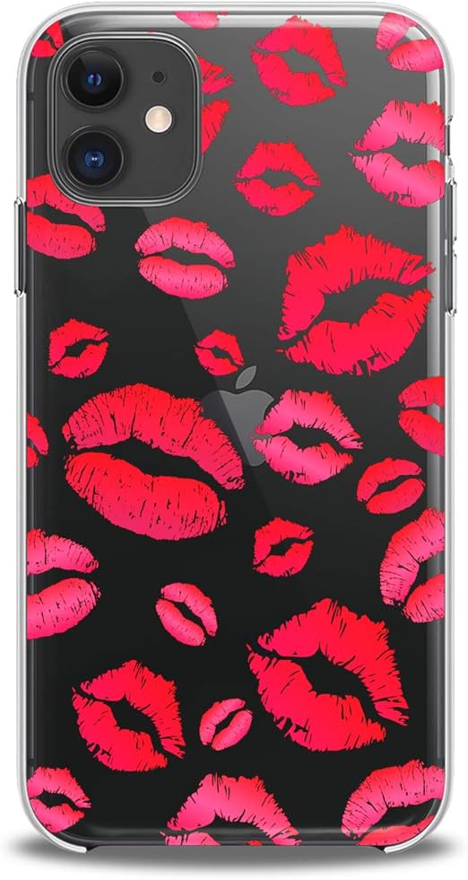 Amazon Com Anreda Tpu Case Compatible With Iphone 12 Pro Max 12 5g Mini Xs X 8 Plus Xr 7 Se Gift Red Slim Fit Kisses Pink Lips Soft Print Flexible Cover Smooth
