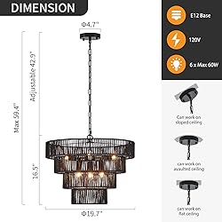 YOMECOO Black Rattan Chandelier Vintage Farmhouse