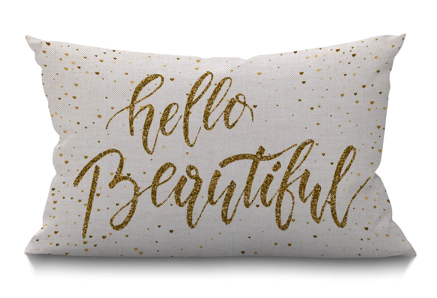 BGBDEIA Hello Beautiful Cushion Cover Farmhouse Motivational Sign Inspirational Quote Girly Golden Decorations Pillow Cover Case for Sofa Couch Cotton Linen 30 x 50 cm 12x20 Inches