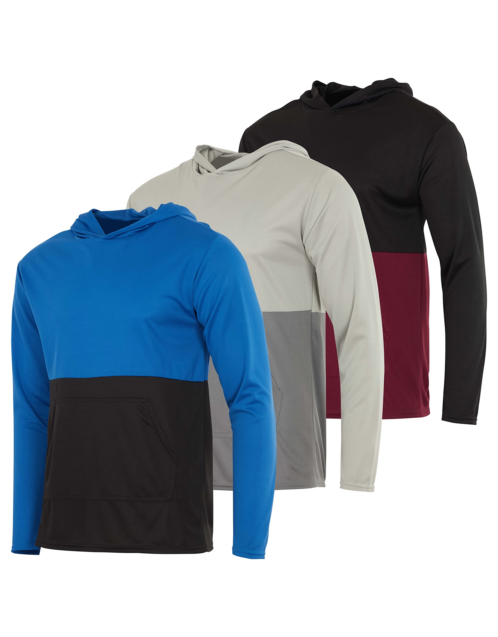Photo 1 of Real Essentials 3 Pack: Men's Mesh Long Sleeve Athletic Pullover Hoodie Sweatshirt Pockets UPF 50+ (Available in Big & Tall)-Set 8, X-Large