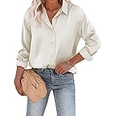 Chigant Women's Blouse Satin Silk Shirts Button Down Shirts Casual Loose Long Sleeve Office Work Tunic Tops