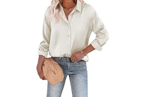 Chigant Women's Blouse Satin Silk Shirts Button Down Shirts Casual Loose Long Sleeve Office Work Tunic Tops