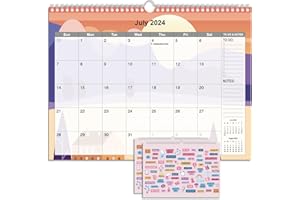 YUNAEDUO Calendar 2024-2025, Wall Calendar From July. 2024 - Dec. 2025, 18 Months Large Calendar 14.5" x 11" with Calendar Stickers, Spiral Bound, Hanging Hook, Great for Planning Your Home School Office Time