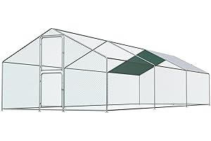 Airynee Large Chicken Coop, Chicken Coops for 30 Chickens, Chicken Runs for Yard with Water Poof & UV Resistance Cover, Spire Roof Chicken Coop Run with Double Lockable Doors for Outdoor Backyard