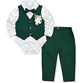HOZIY Baby Boy Suits Infant Gentleman Outfit Collared Shirt+Vest+Tie+Corsage+Pants 5Pcs Baptism Wedding Sets for 0-24 Months