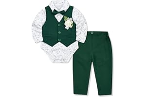 HOZIY Baby Boy Suits Infant Gentleman Outfit Collared Shirt+Vest+Tie+Corsage+Pants 5Pcs Baptism Wedding Sets for 0-24 Months