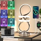 EIDISUNY RGB Spiral Table Lamp, Modern LED Table Lamp, Chrome Cool Bedside Lamps, 7 Colors &amp; 10 Light Modes Touch Dimmable LED Nightstand Lamp with USB/Type C for Bedroom, Living Room,Silver