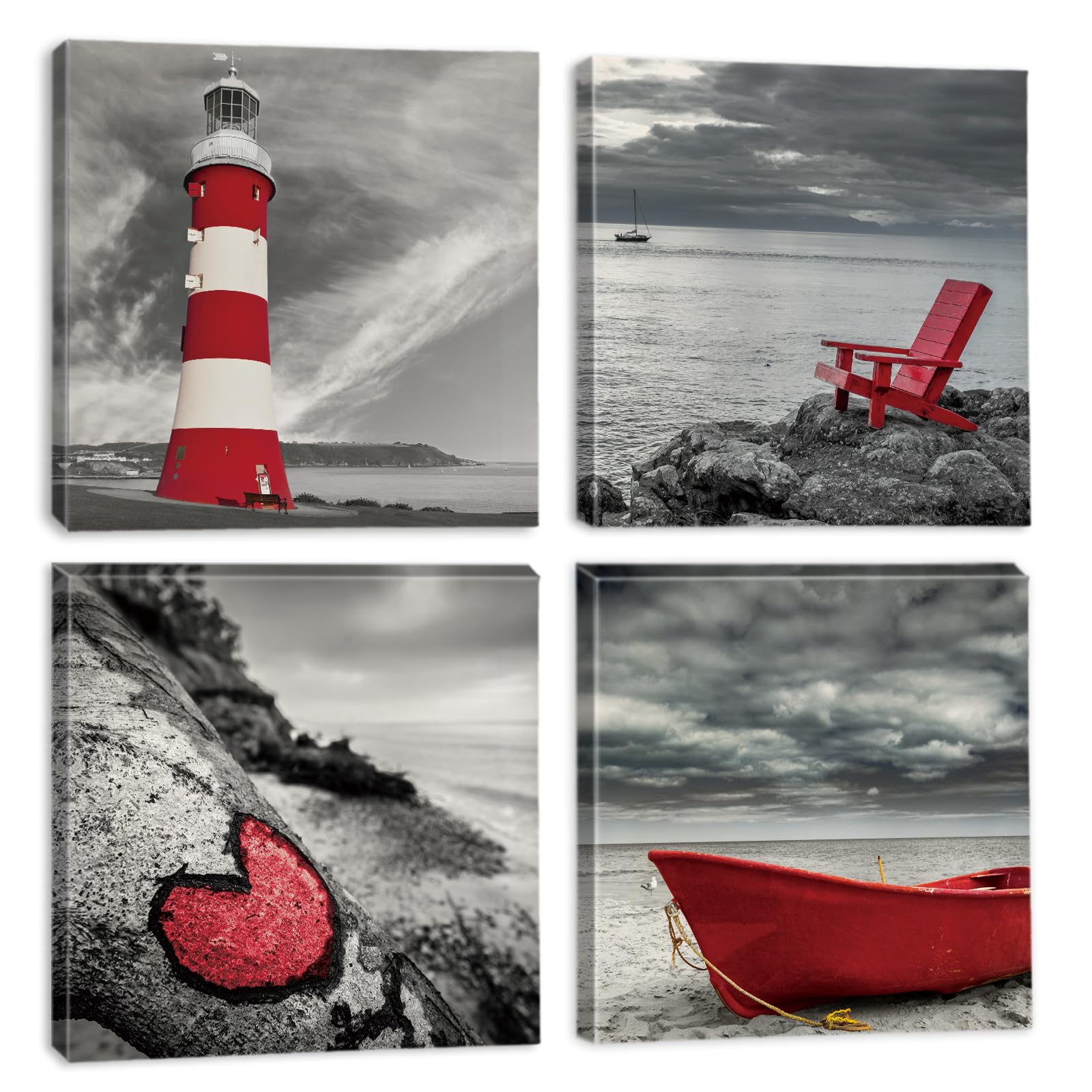 Sungeek Canvas Wall Art Prints 4 Pieces Modern Picture Framed Seaside Artwork Paintings for Bedroom Living Room Kitchen 30x30cm Home Wall Decoration Paintings