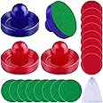 URATOT Air Hockey Pushers and Air Hockey Pucks Air Hockey Paddles, Goal Handles Paddles Replacement Accessories for Game Tables(4 Pushers, 8 Red Pucks and 8 Green Pads)