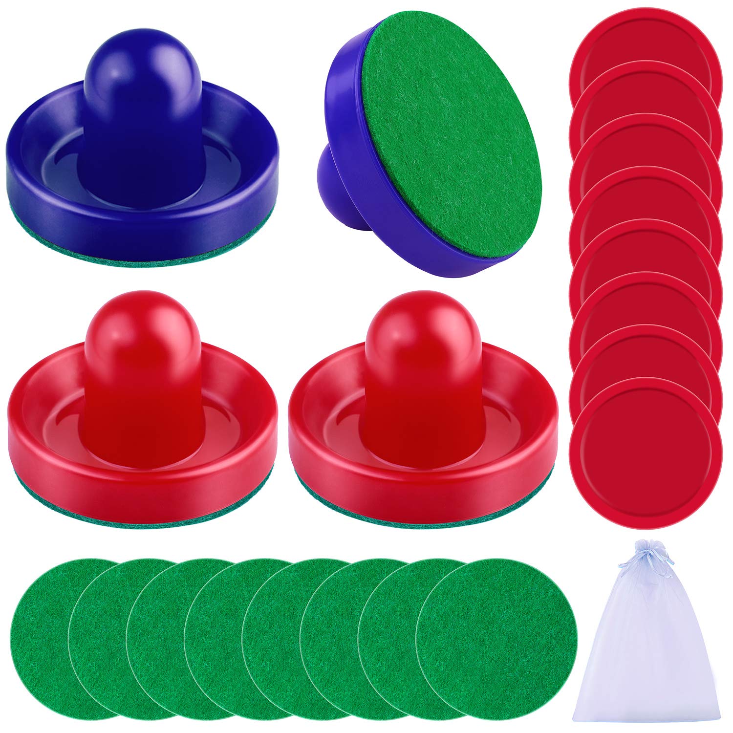 Photo 1 of URATOT Air Hockey Pushers and Pucks - 4 Pushers, 8 Red Pucks and 8 Green Pads - Replacement Accessories for Game Tables