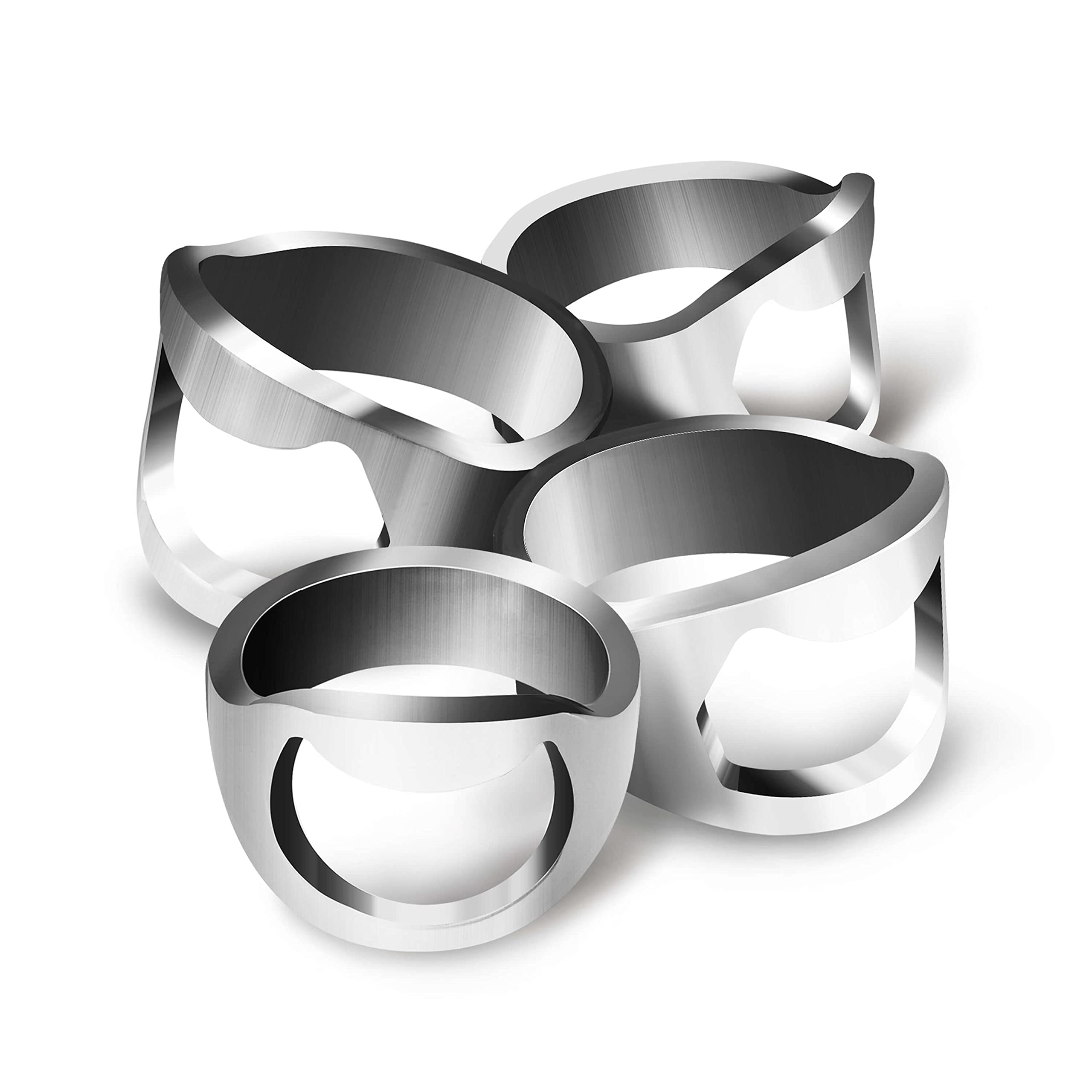 CZ Store Mini Bottle Opener Ring |4 Pcs 20,20,22,24 mm|✮✮Lifetime Guaranteed✮✮ Novelty Finger Tool for Removing Beverage Crown Seals and Caps - Stainless Steel Metal, Nickel Finish