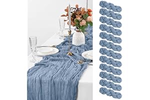 12 Pack Dusty Blue Table Runner, 10FT Cheesecloth Table Runner Long Romantic Semi Sheer Rustic Boho Gauze Table Runners for W