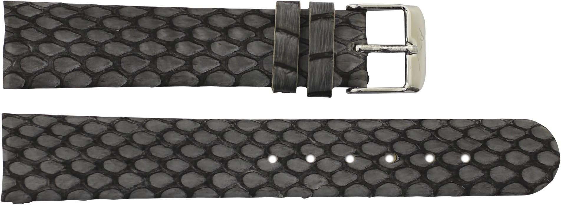 Moog Paris Gray Calf Leather Watch Band, Snake Skin Pattern, Pin Clasp, 18mm Strap B18007