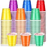 Roshtia 100 Pack 2 oz Plastic Shot Cups, Mini Disposable Shot Glasses 2 oz Party Cups for Valentine Wedding New Year Party, Beer Taste Serving, Snacks(Rainbow Colors)
