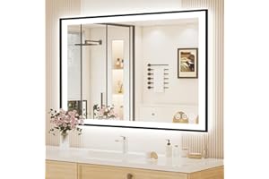 Hiefcce 48x30 Inch LED Bathroom Mirror with Backlit & Frontlit, Frame, Defogging,3 Color Dimmable, Lighted Mirror for Bathroo
