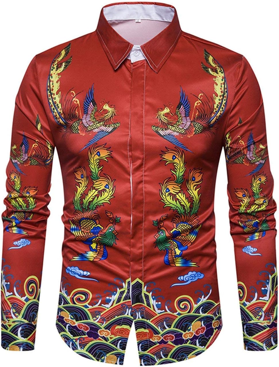 Men's Long Sleeve 3D Digital Print Chinese Dragon and Phoenix Print Casuak Button-Down Shirts