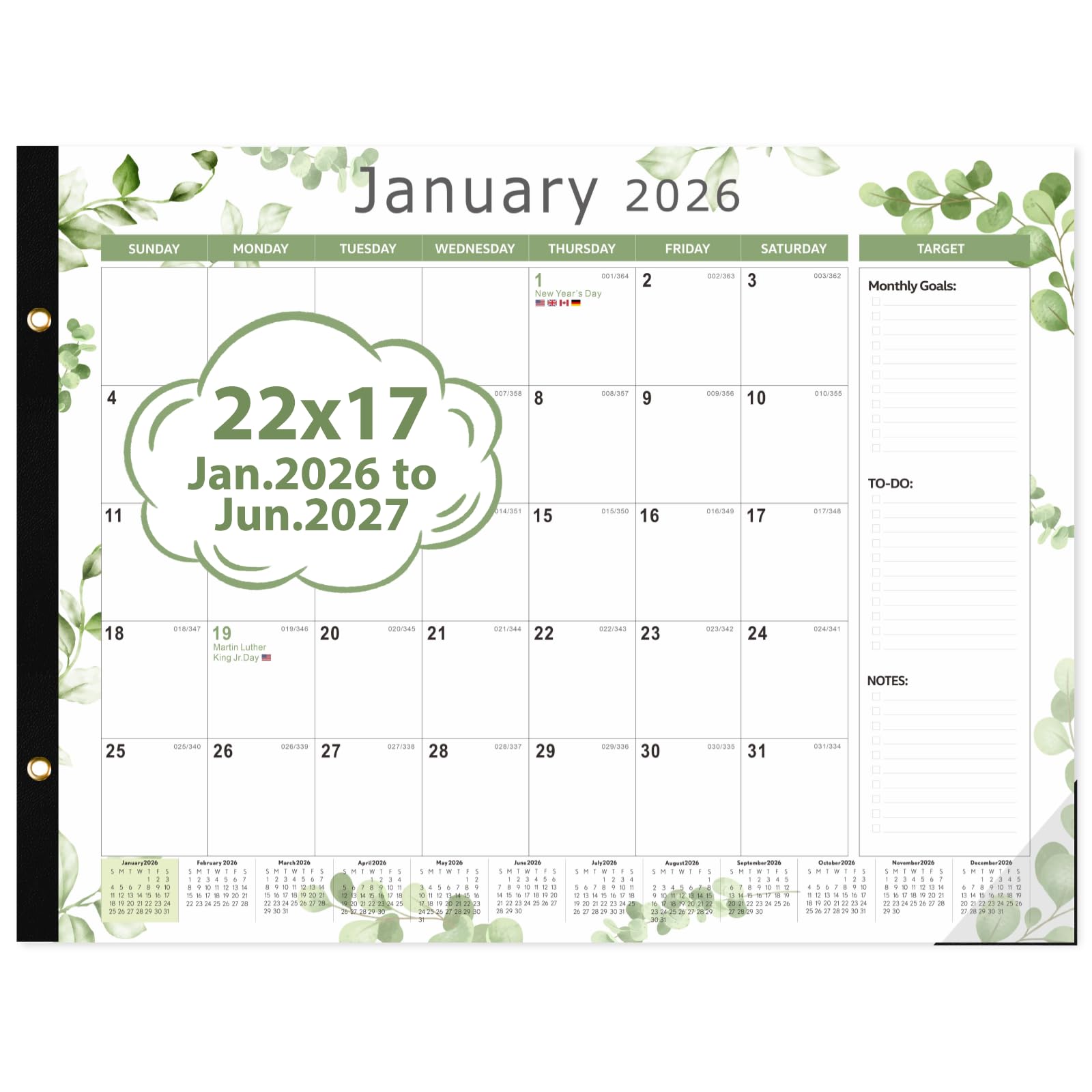 Photo 1 of 2026 Desk Calendar 22'' x 17'', Large Monthly Desktop Calendar, 18 Months Desk Pad (Jan. 2026 - Jun. 2027) for Home School Office Supplies