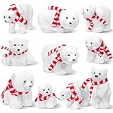Yinder 10 Pcs Polar Bear Christmas Ornament Large White Polar Bear Plush Ornament with Scarf Arctic Realistic Furry Hanging Animals Figurines for Christmas Rustic Home Decor (Vivid Style)