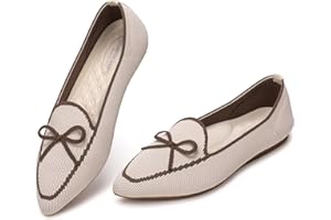 BEJINASH Women's Loafer Flats Casual Knit Fabric Lightweight Dressy Shoes Washable Elegant Pointed-Toe lace-up Bow Shoes Comfortable Ballet Shoes for Women Perfect for Daily