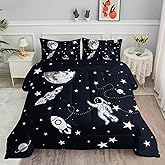 Smell Sunshine Astronaut Space Rocket Comforter Set 3D Printed Bedding Set with 1 Comforter and 2 Pillowcases for Boys and Girls Bedroom All Season(Space Twin)