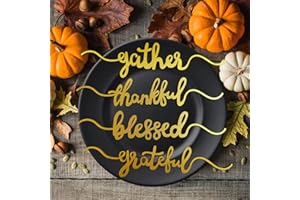 AUKOLASS Thanksgiving Cutout Wood Table Place Card Thankful Grateful Blessed Gather Wood Word Table Decorations Fall Themed Thanksgiving Party Table Home Supplies (Gold, 8)