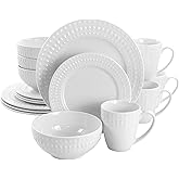Elama Cara 16 Piece Round Porcelain Dinnerware Set in White