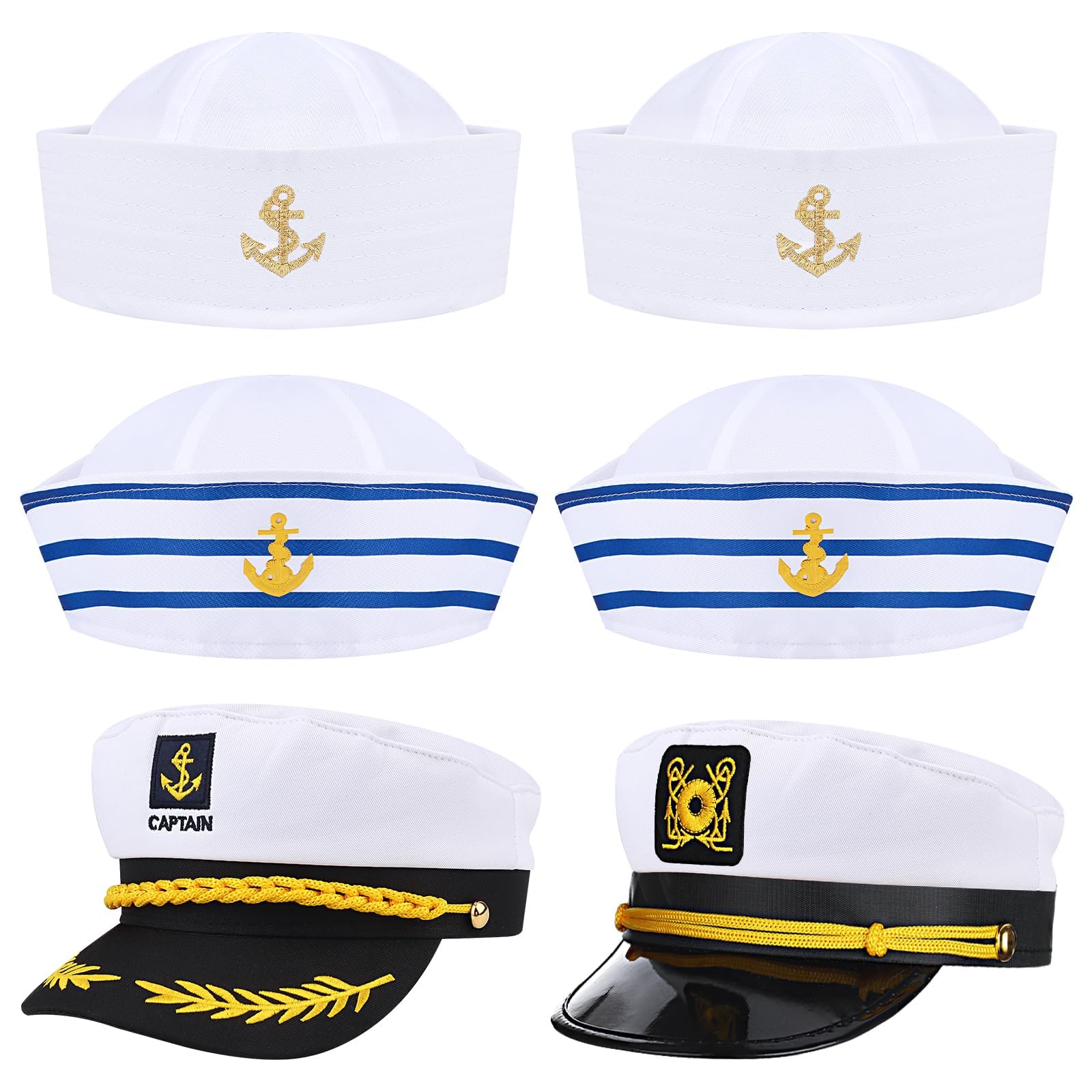 6 Pcs Captain Hat Boat Navy Sailor Hat White Blue Yacht Nautical Caps for Halloween Cruise Line Nautical Theme Party Cosplay Dress up Costume Accessory