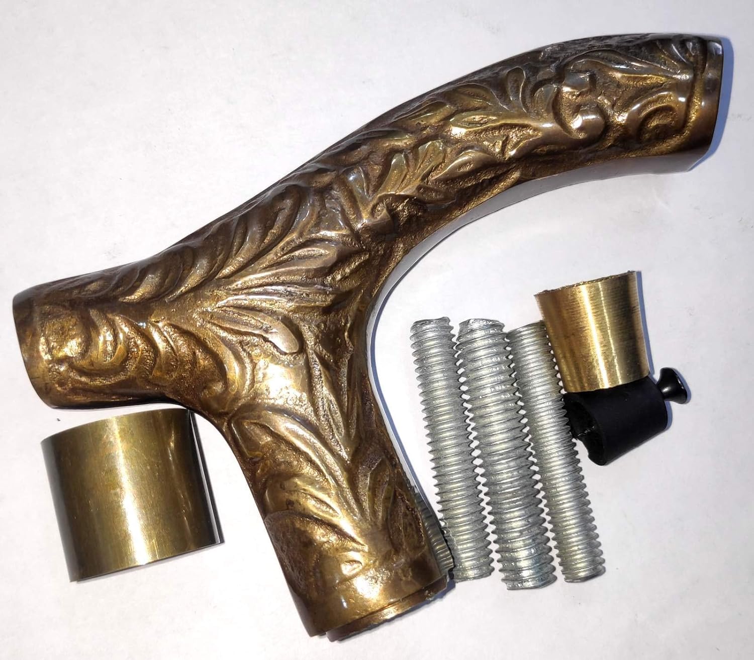 Samara Nautical Vintage Carved Embossed Brass Derby Handle Wood Shaft Walking Cane Stick