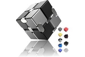 oiikain Metal Infinity Cube Fidget Toy - Aluminum Alloy Anti-Stress and Anxiety Finger Flip Cube for Adults, Men, and Women, Ideal Desk Toy for Work or Home - Infinity Cube Desk Toy (Black-Silver)