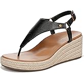 Vionic Women's Solano Kirra Wedge Toe Post Comfortable Wedge Heels- Supportive Wedges Comfort Shoes Black Leather 11 Medium