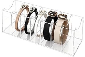 SEICASAYA 7-Compartment Crystal Clear Acrylic Belt Rack Accessory Holder with Adjustable Slots for Closet Shelf Organization 