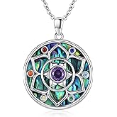 Suiknsn Lotus Necklaces for Women 925 Sterling Silver 7 Chakra/Yin Yang Pendant Necklace Spiritual Lotus Jewelry Birthday Yoga Gifts