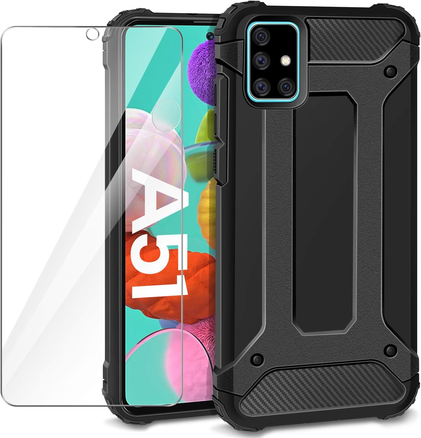 AROYI Funda Compatible con Samsung Galaxy A51 con Protectores Pantalla