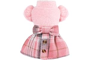 WANSOMMY Winter Dog Clothes, Fleece Dog Dress for Small Dogs, Fall Cute Warm Puppy Clothes, Tiny Dog Clothes Outfit, Soft Pet Chihuahua Yorkie Sweater Pink Brown (Small)