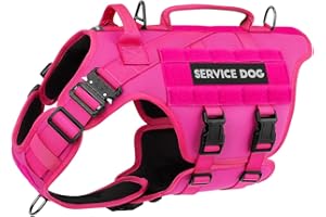 Tactical Dog Harness - PETNANNY Dog Harness Service Dog Vest for Large Breed Dog, Hook and Loop Panel for Service Dog Patchs, Work Dog MOLLE Vest with Handle for Walking Hiking Training(Pink,M)