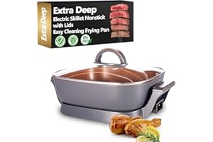 NOZAYA Extra Deep Nonstick Electric Skillet - Scratch Resistant - Serves 3 to 5 People (6Qt.)