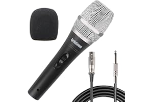 LyricLoom Professional Wired Microphone for Singing, Metal Handheld Vocal Dynamic Microphone, Mic with 16.4ft Cable and Switch, Corded Microphone for Karaoke, Speaker, Amplifier and Singer, Silver