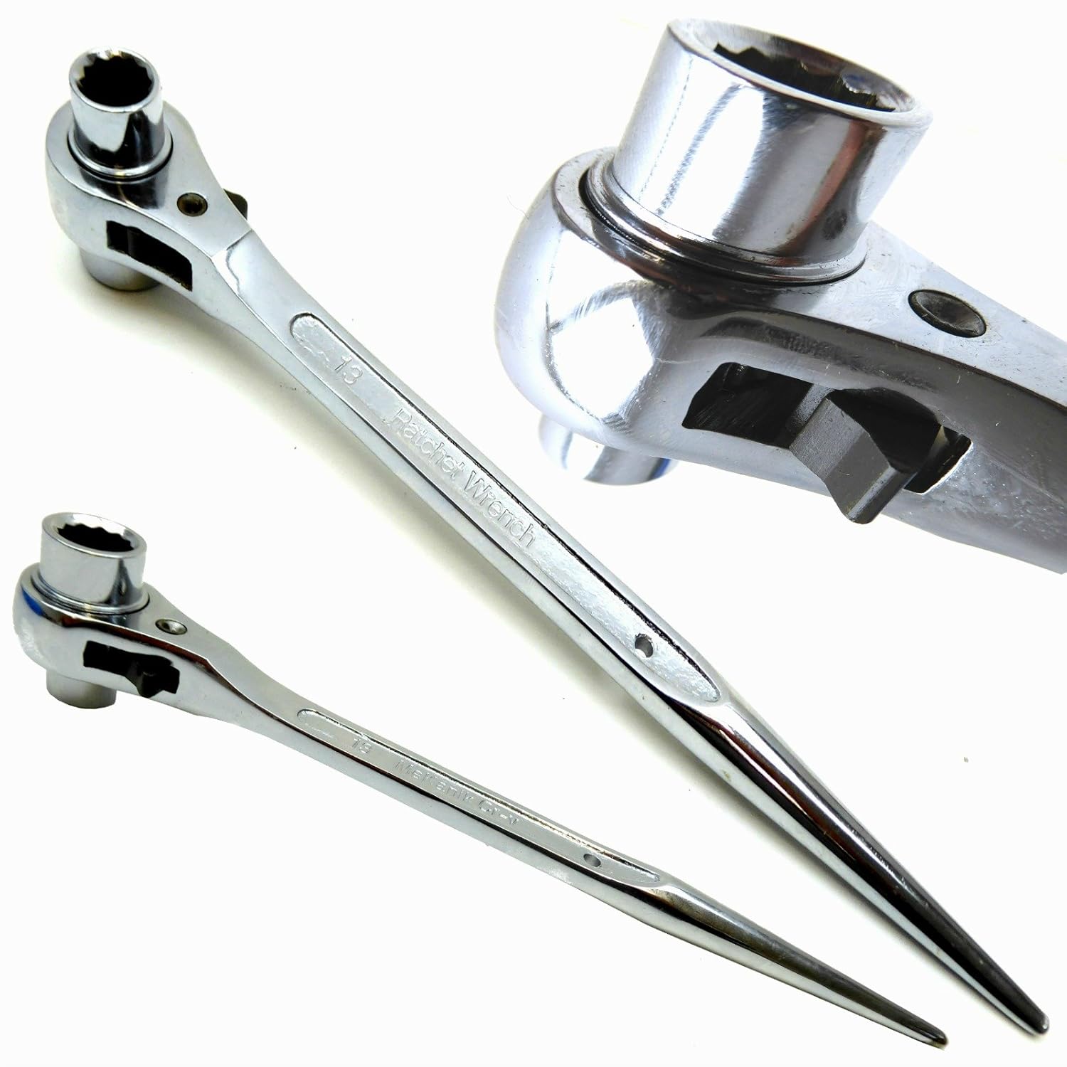 Scaffold Spanner/Ratchet Podger Spanner/Steel Erect Spanner 13mm x 17mm Bright ChromeFinish