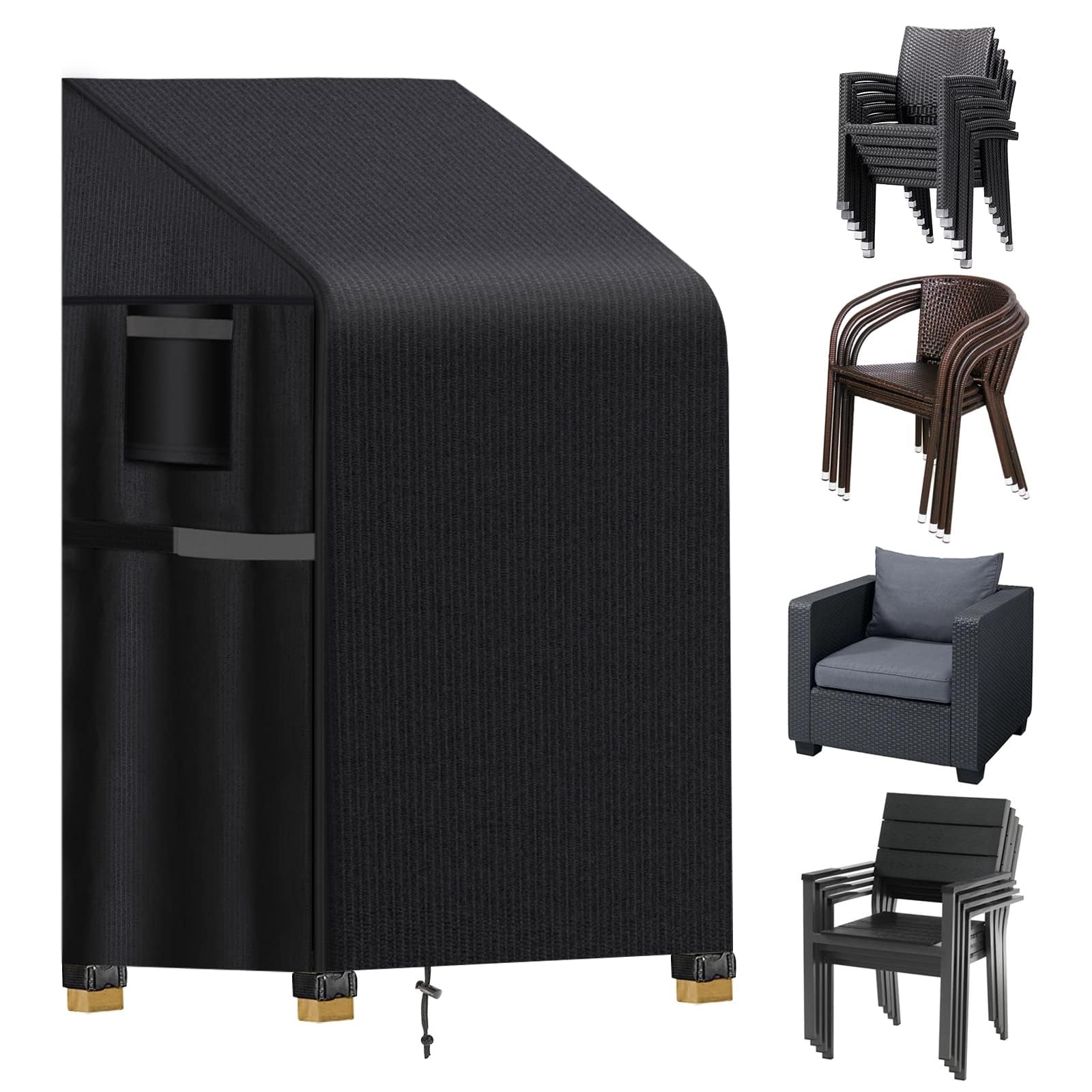 Garden Stacking Chair Covers, 420D Oxford Waterproof Outdoor Chair Cover Up to 6 Chairs, Windproof Stacking Chair Covers Suitable for High Chair Seat Armchairs (65 X 65 X 80/120 cm)