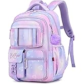 SPORTBANG Cute Backpack Girls Large Capacity School Bag Set with Pen Bag and Plush Ball Keychain Sweet Bookbag for Kids (Purple)