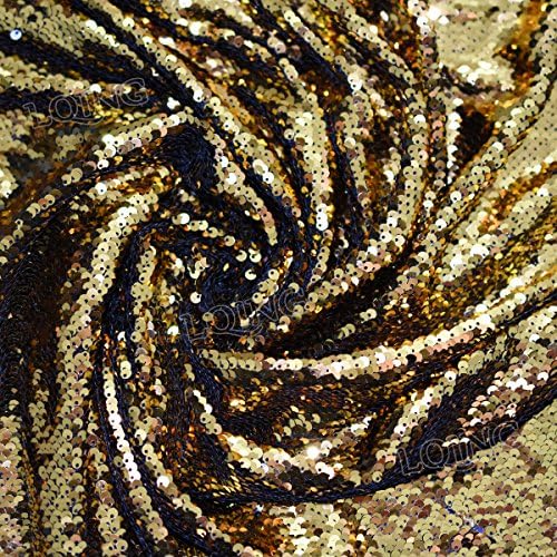 Reversible Sequin Fabric by The Yard Gold Black Fabrics Flip Up Magic Mermaid Sequin Fabric Overlapping Sequins for Evening Costume Dress Pillow Cushion Cover Wedding Decoration