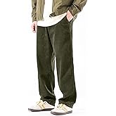 PLEPAN Mens Corduroy Pants Baggy Wide Leg Casual Elastic Waist Drawstring Loose Fit Sweatpants