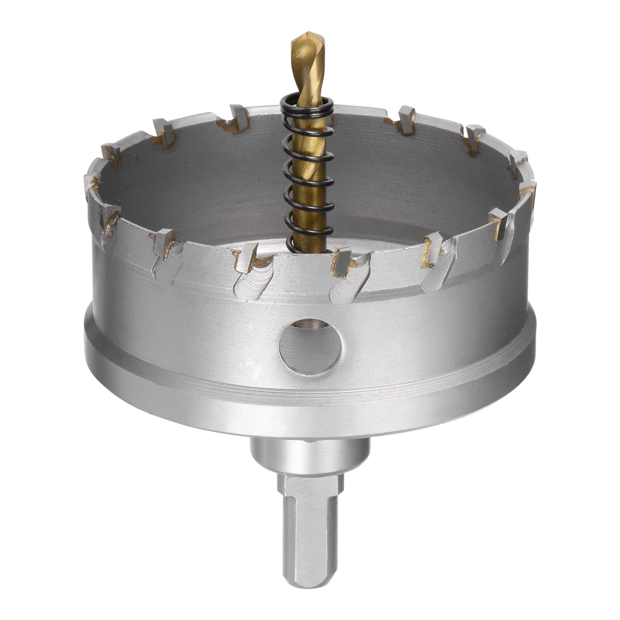 sourcing map 80mm Carbide Hole Cutter, Hole Saws for Stainless Steel Sheet Metal, Non-slip Triangular Shank Limit Step, with Titanium Coated Center Drill