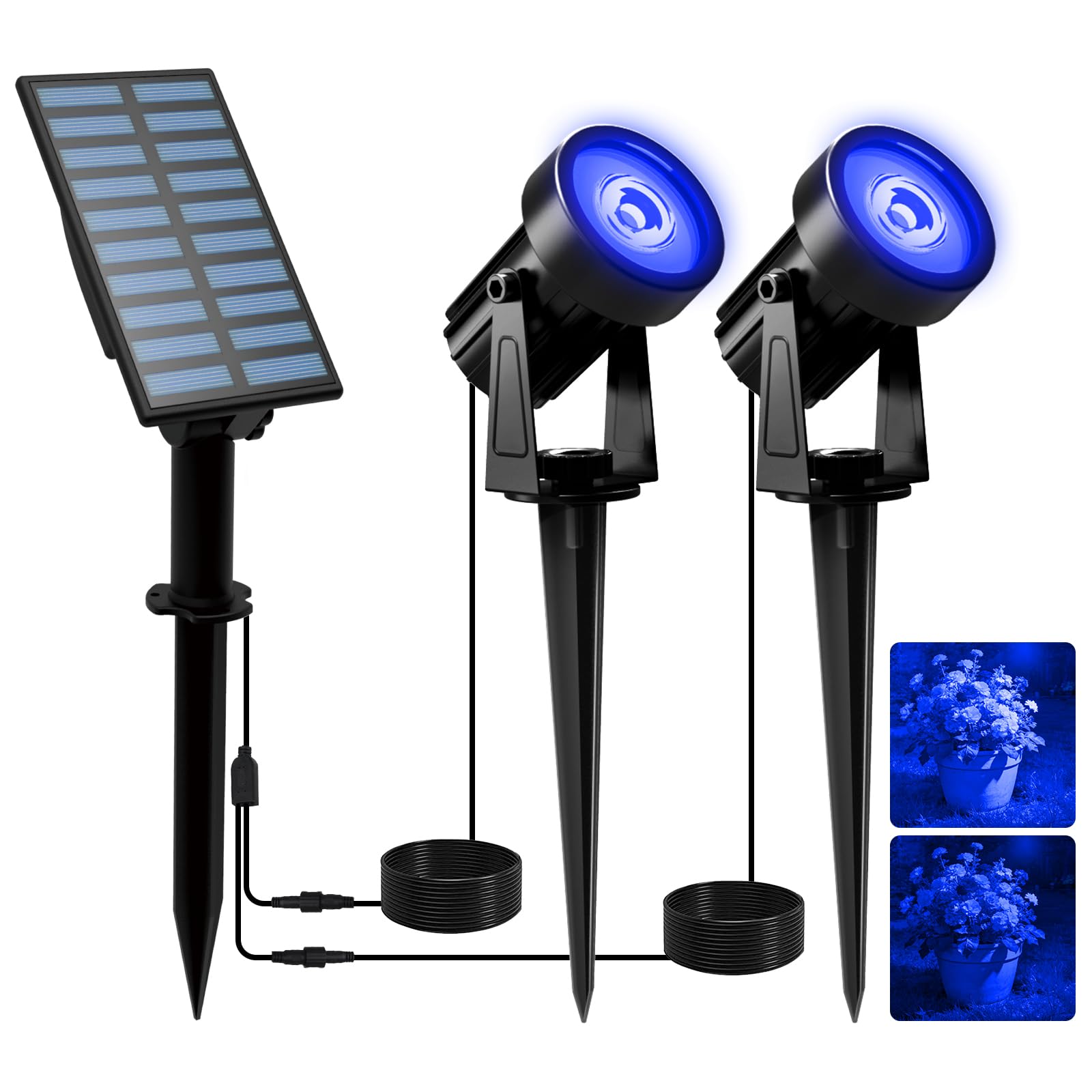 T-SUNUS 2W Solar Spotlights, IP65 Waterproof Outdoor Solar Lights Landscape Lighting Wall Light Auto On/Off with 2 Blue Dual Spot Headlamp for Tree,Patio, Yard, Garden