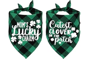 STMK 2 Pack St. Patrick's Day Dog Bandanas, St. Patrick's Day Plaid Dog Puppy Bandana for Dog Puppy St. Patrick's Day Holiday Party Costumes (Mom’s Lucky Charm & Cutest Clover in The Patch)