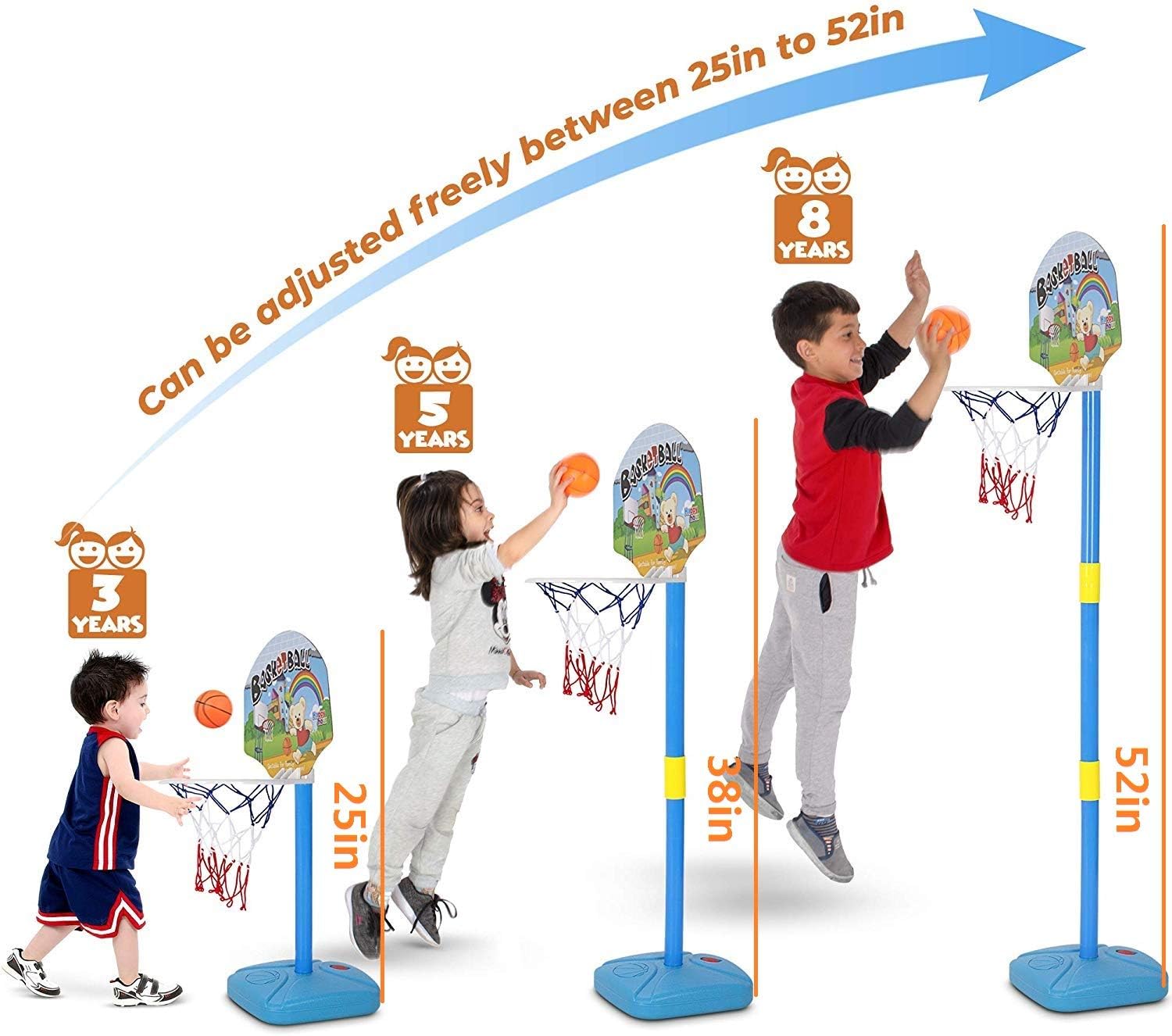 paipaitoys Kids Basketball Hoop Play Set – Adjustable Height 25-52 Inches – Ideal for Toddlers Kids & Adults, Ages 3 Years and Up –Indoor - Outdoor Play