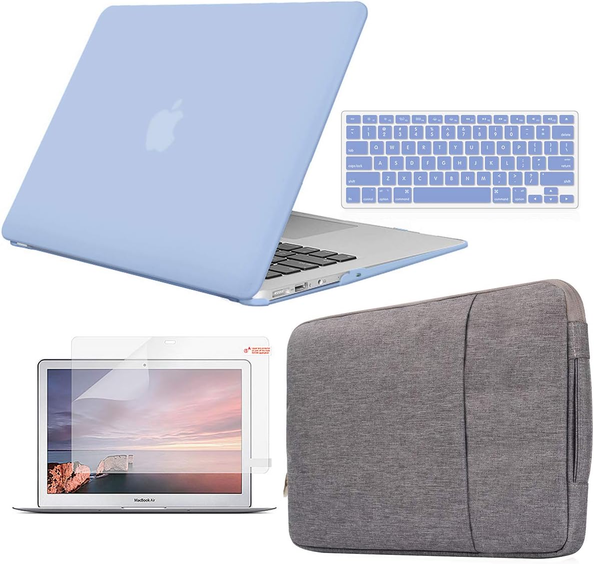 Holilife Compatible with MacBook Air 13 inch Bundle 4 in 1, Plastic Hard Shell & Keyboard Cover & Sleeve Bag & Screen Protector Compatible with 2019 2018 Release MacBook New Air 13 Model A1932 - Blue